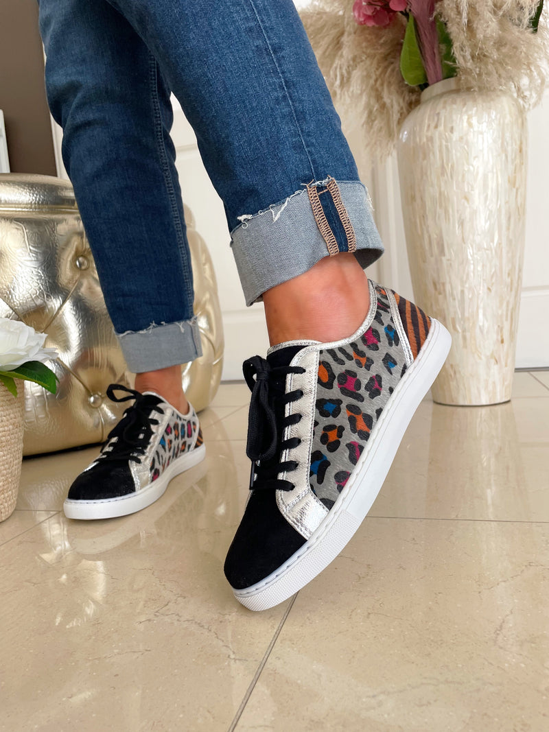 Redz Rainbow Animal Print Trainer - Black Mukti M151137-1