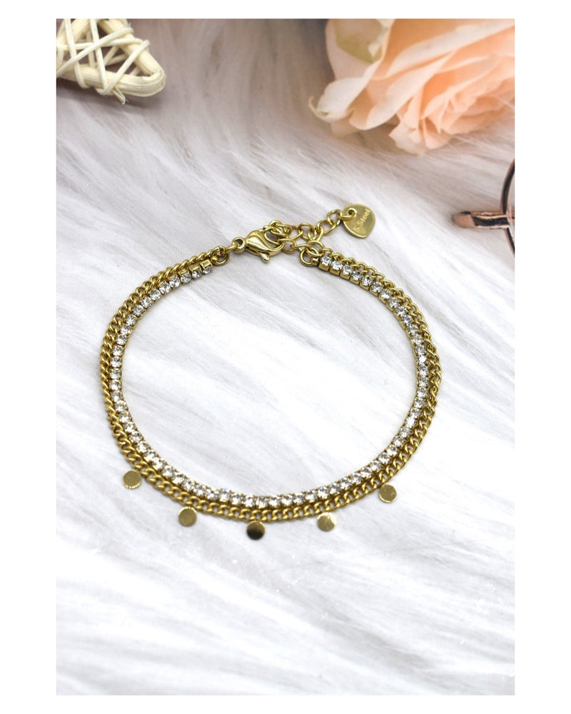 Abril Double Strand Tennis & Chain Bracelet - Gold
