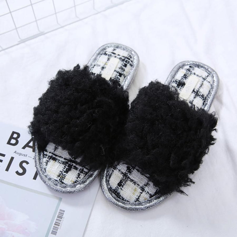 Fluffy Tweed Slippers