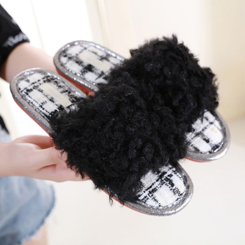 Fluffy Tweed Slippers