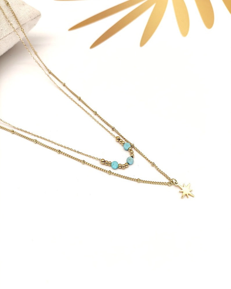 Esther Double Strand Bead & Star Necklace - Turquoise
