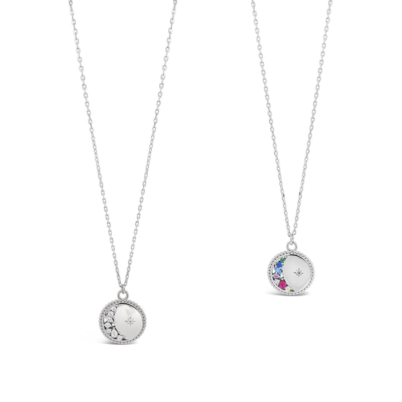 Absolute Sterling Silver Moon & Star Circle Pendant