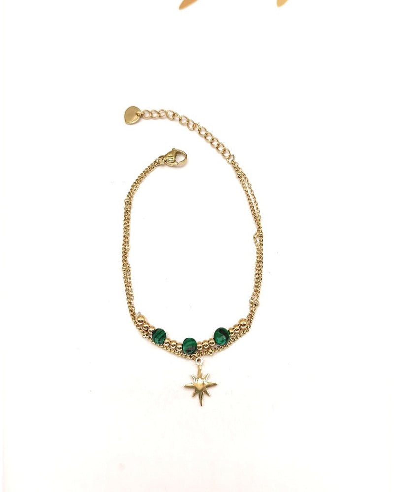 Esther Double Strand Bead & Star Bracelet - Green