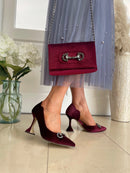 Menbur 23319 Ruby Crushed Velvet Stilettos With Crystal Adornment