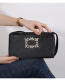 Elsa Diamante Brooch Satin Clutch Bag - Black