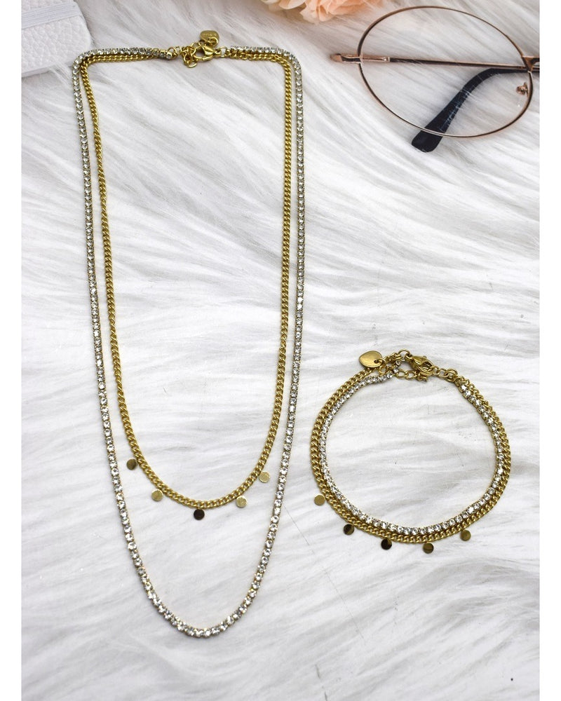 Abril Double Strand Tennis & Chain Necklace - Gold