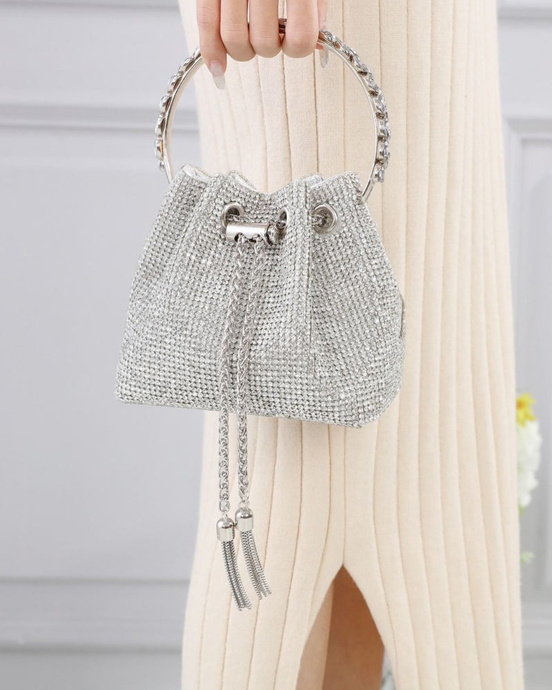 Gabby Diamanté Bag With Crystal-Embellished Metal Handle - Silver