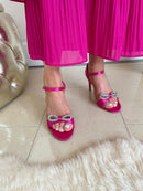 Sorento “Kilmare” Diamante Bow Barely There Sandals - Fuchsia Pink