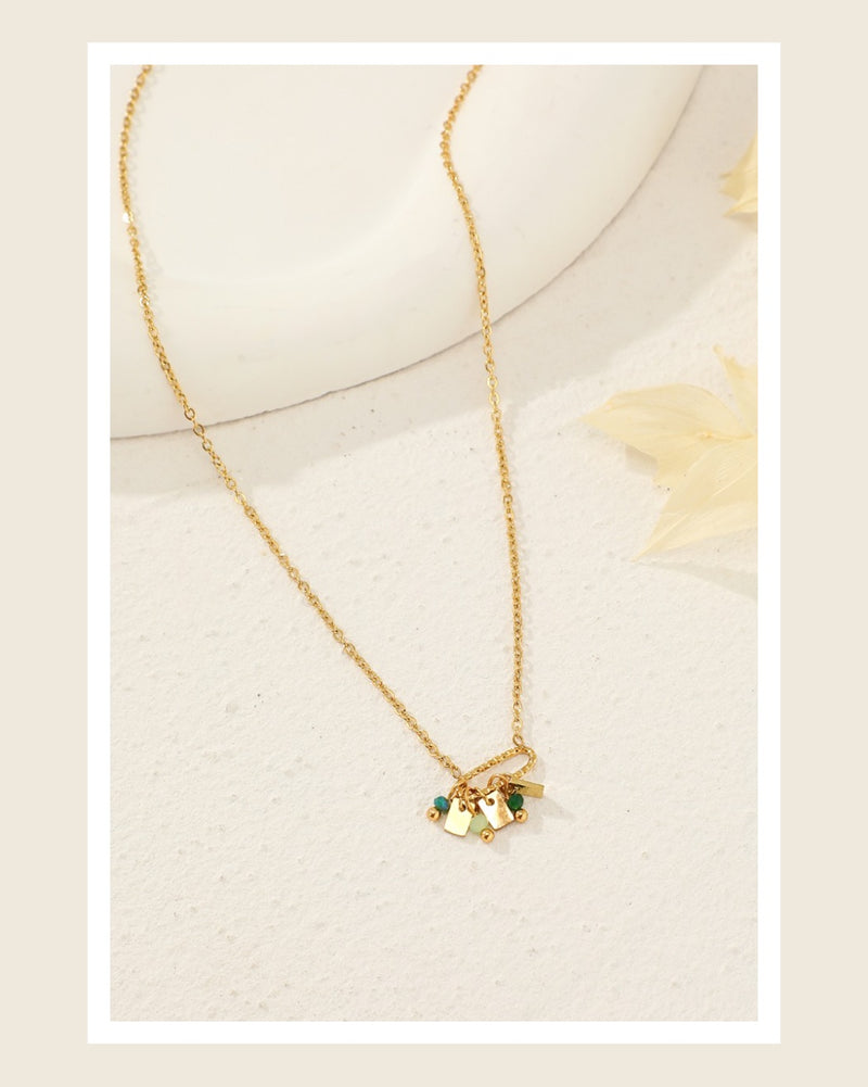 Sheana Delicate Drop Necklace With Green Stones - Gold