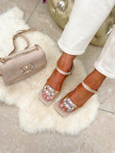 Menbur Pearl & Crystal Adorned Sandal 23848 Beige