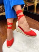 XTI Lace Up Espadrille 141094 Rojo Wedge Sandal - Red