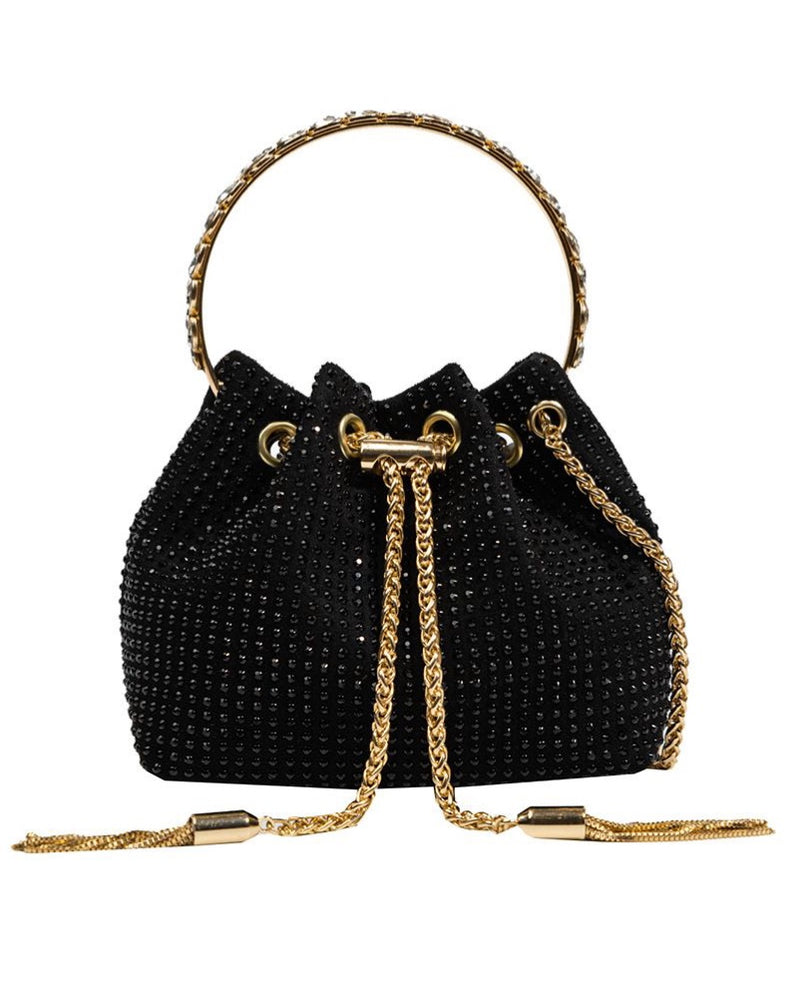 Gabby Diamanté Bag With Crystal-Embellished Metal Handle - Black