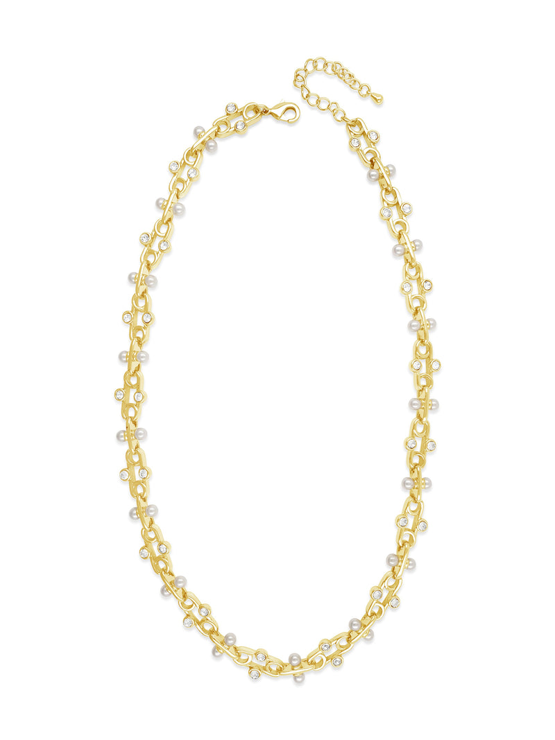 Absolute Pearl & Diamanté Chain Necklace Gold N2187GL