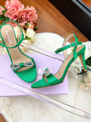 Sorento “Kilmare” Diamante Bow Barely There Sandals - Emerald