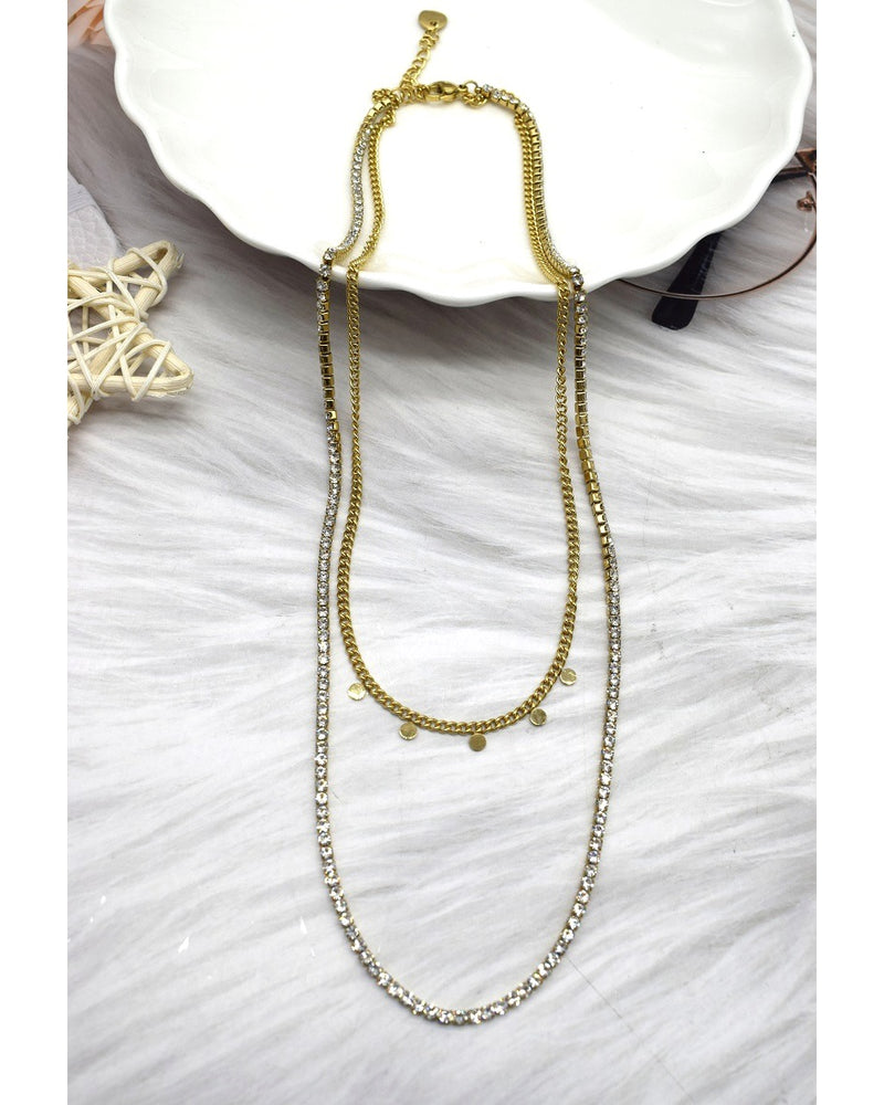 Abril Double Strand Tennis & Chain Necklace - Gold