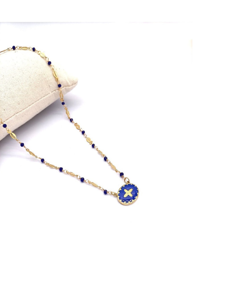 Florence Bead & Gold Enamel Pendant Necklace - Royal Blue