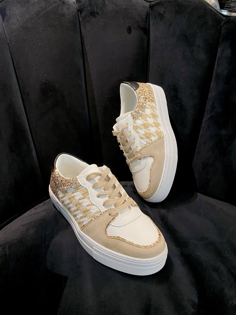 Findlay Hounds Tooth & Glitter Trainers - Latte