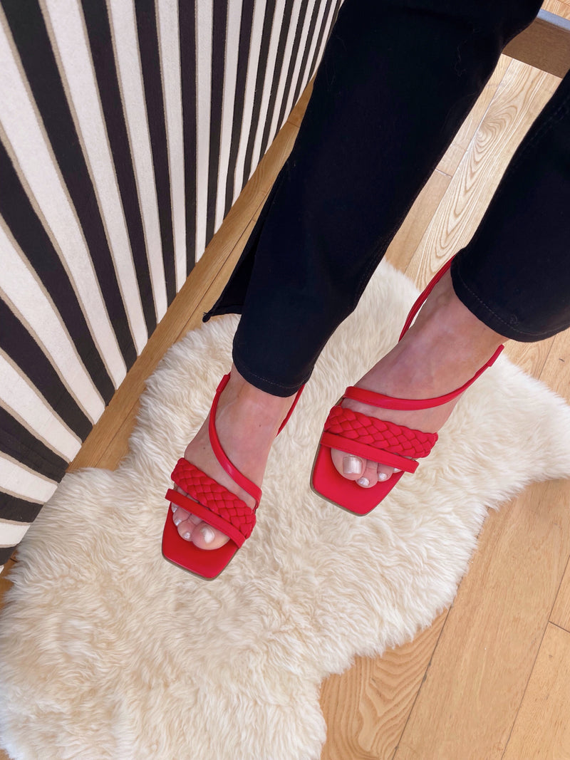 Marco Tozzi Square Toe Kitten Heel Sandals - Red 2-28361-28