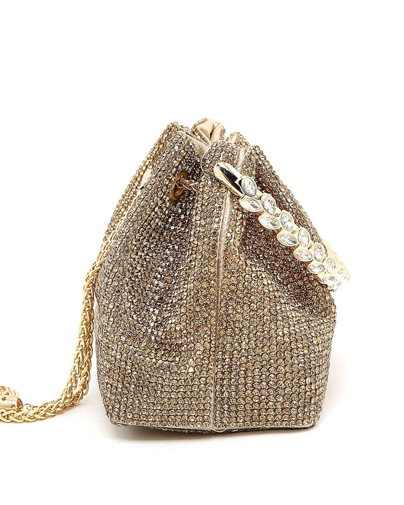 Gabby Diamanté Bag With Crystal-Embellished Metal Handle - Gold