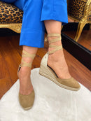 XTI Lace Up Espadrille 141094 Taupe Wedge Sandal