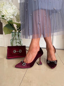 Menbur 23319 Ruby Crushed Velvet Stilettos With Crystal Adornment