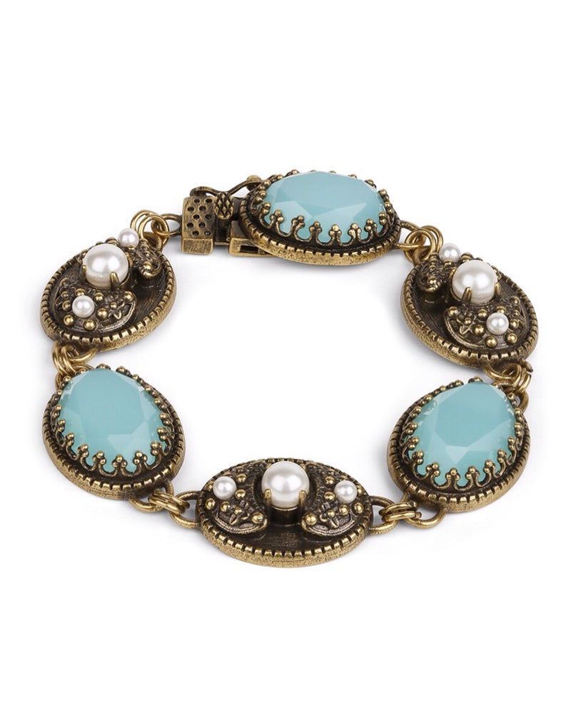 Newbridge Bracelet with Aqua & Pearl Stone Settings BR8828