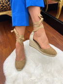 XTI Lace Up Espadrille 141094 Taupe Wedge Sandal