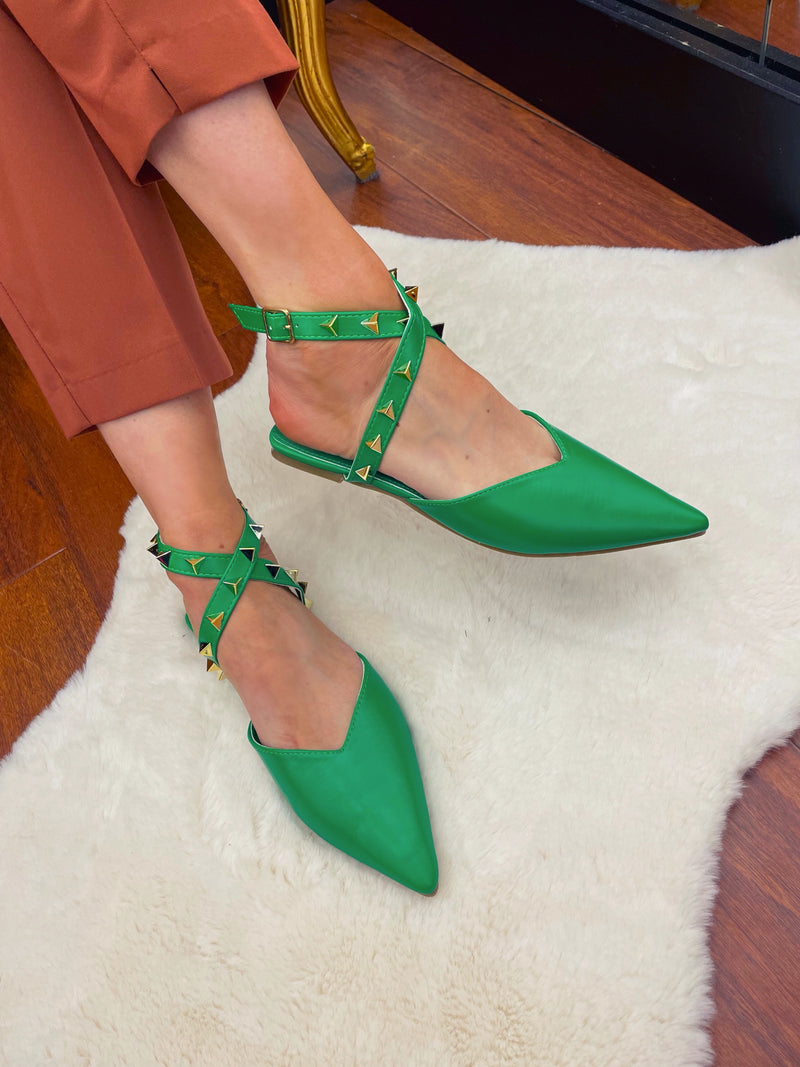 Stephan Stud Pointed Toe Pumps - Electric Green