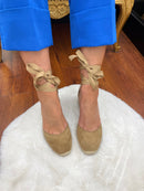 XTI Lace Up Espadrille 141094 Taupe Wedge Sandal