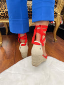 XTI Lace Up Espadrille 141094 Rojo Wedge Sandal - Red