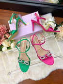 Sorento “Kilmare” Diamante Bow Barely There Sandals - Fuchsia Pink