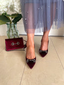 Menbur 23319 Ruby Crushed Velvet Stilettos With Crystal Adornment