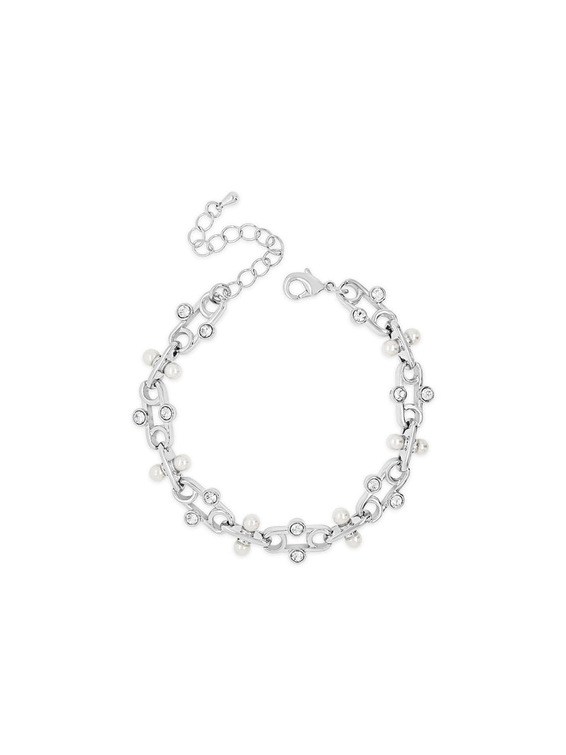 Absolute Pearl & Diamanté Chain Bracelet Silver B2187SL