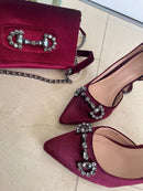 Menbur 23319 Ruby Crushed Velvet Stilettos With Crystal Adornment