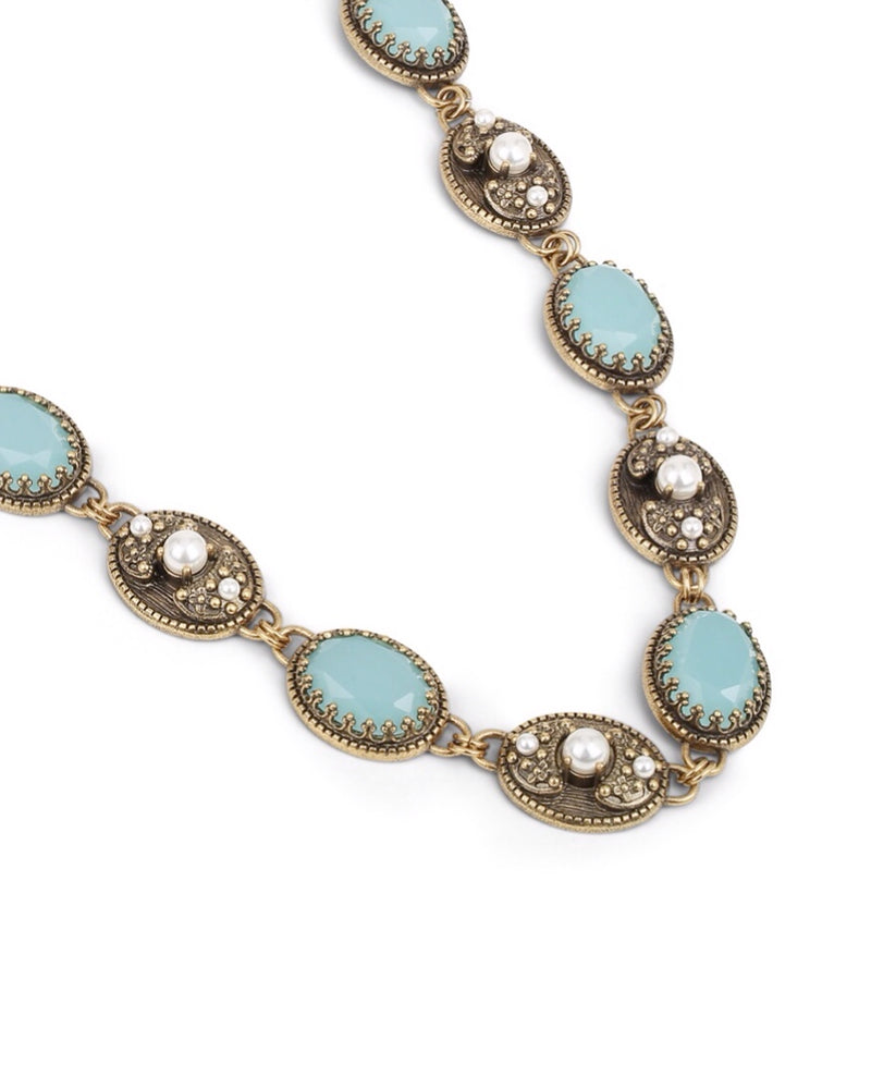 Newbridge Necklace with Aqua & Pearl Stone Settings NL8829