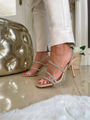Novo" Strappy Crystal Sandals - Neutral