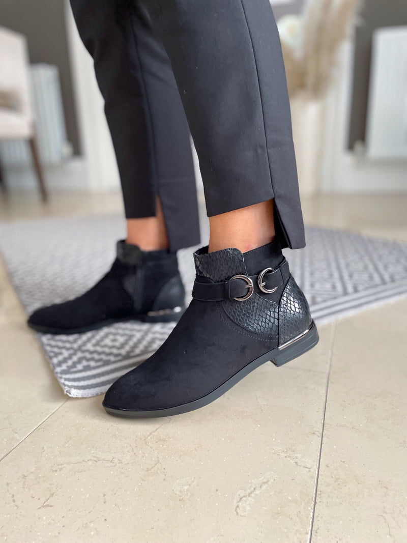 Sprox Black Ankle Boot With Pewter Buckle