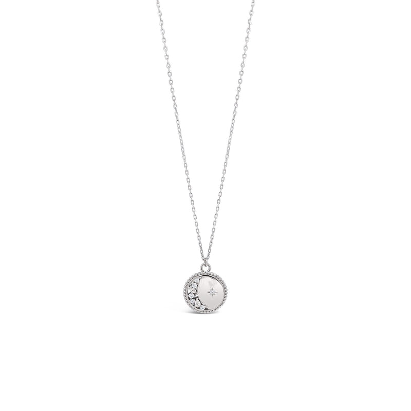 Absolute Sterling Silver Moon & Star Circle Pendant