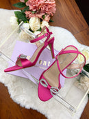 Sorento “Kilmare” Diamante Bow Barely There Sandals - Fuchsia Pink
