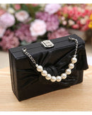 Megan Bow Clutch with Pearl Handle Black