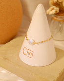 Raquella Dainty Chain Bracelet With Pearl - Gold