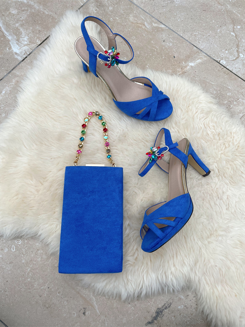 Menbur Jewel Adorned Blue Heeled Sandal 23844