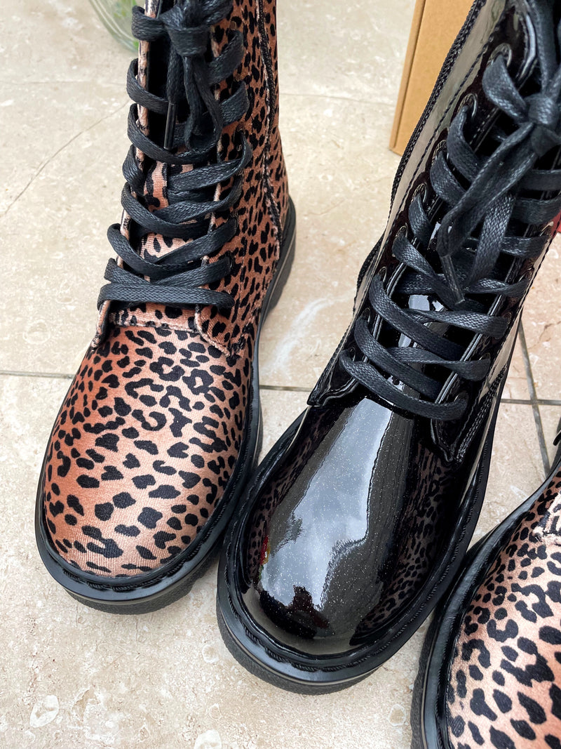 Heavenly Feet "Justina" Biker Boots - Glitter Infused Black Patent
