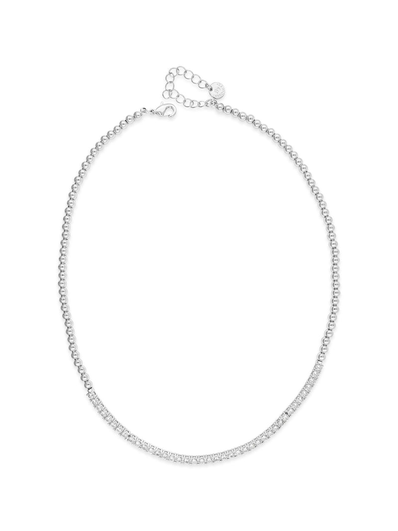 Absolute Bead & Crystal Tennis Necklace - Silver N2182RS
