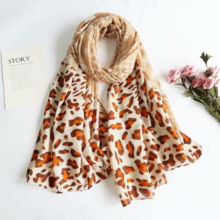 Versailles Rust Leopard & Hounds Tooth Scarf